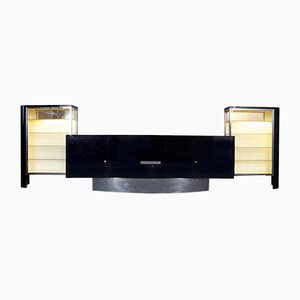 Credenza Art Deco in metallo cromato nero, Repubblica Ceca, anni '30