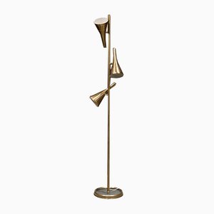 Vintage Italian Brass Floor Lamp with 3-Cone Shade, 1960