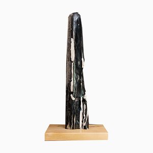 Escultura de madera petrificada negra