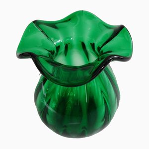 Vase Art Déco en Verre Vert Émaillé, années 30
