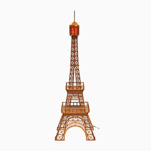 Italian Wooden Tour Eiffel Sculpture with Light, 1960s