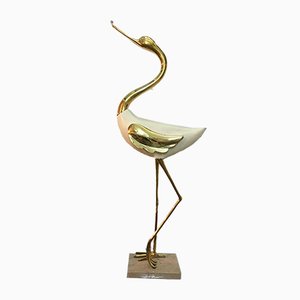 Lacquered Wood & Gilded Bronze Heron Sculpture by Antonio Pavia, 1970s