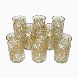 Bicchieri da tè Art Nouveau antichi dorati e in smalto cracquelato, set di 8