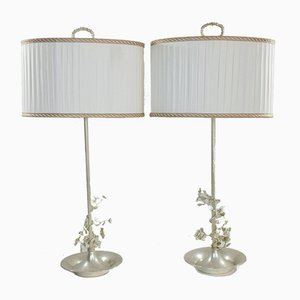 Spanish Silver-Plated Flower Table Lamps, 1960s, Set of 2