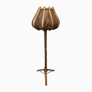 Lampadaire Tulipe en Rotin, 1960s