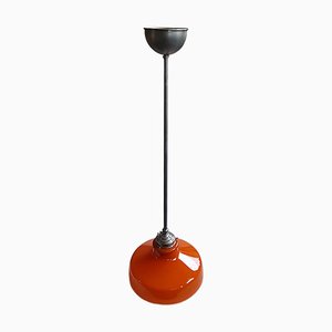 Mid-Century Scandinavian Orange Glass Adjustable Pendant Lamp