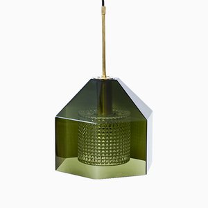 Glass & Brass Pendant Lamp by Carl Fagerlund for Orrefors, 1960s