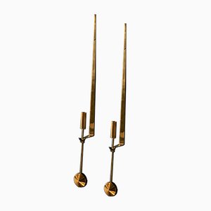 Brass Model Pendel Wall-Mounted Candleholders by Pierre Forsell for Skultuna, 1970s, Set of 2