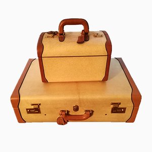 Vintage Parchment Suitcase & Beauty Case, Set of 2