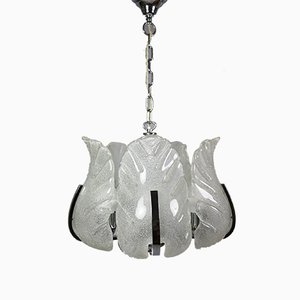 Chrome and Ice Glass Chandelier in the Style of Carl Fagerlund for Orrefors, 1970s