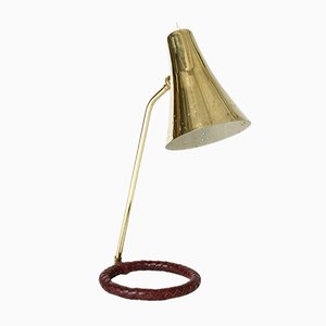 Mid-Century Danish Brass and Leather Table Lamp, 1950s