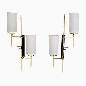 French Brass & Glass Mirror Sconces from Lunel, 1960s, Set of 2