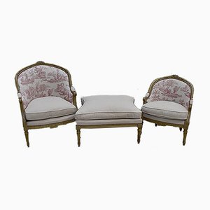 Antique Napoleon III Modular Sofa, Set of 3