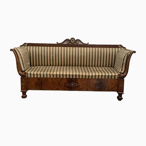 Antique Empire Charles X Inlaid Walnut & Brass Sofa, 1910s