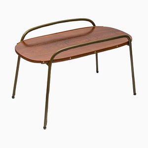 Table Basse Mid-Century en Cuir par Jacques Adnet, années 50