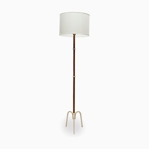 Lampadaire Mid-Century en Cuir par Jacques Adnet, années 50