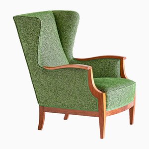 Mahogany & Fabric Wingback Armchair by Frits Henningsen, 1930s