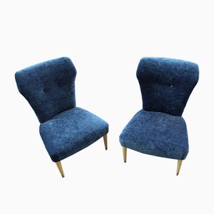 Italian Velvet Lounge Chairs, 1950s, Set of 2