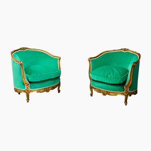 Antike Louis XV Armlehnstühle aus Vergoldetem & geschnitztem Holz, 2er Set
