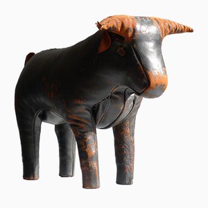 Mid-Century Leather Bull Stool by Dimitri Omersa for Valenti, 1960s
