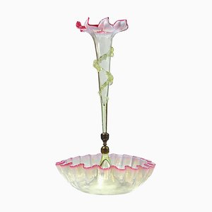 Antique English Victorian Pink Vaseline Glass Epergne