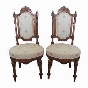 Set of Antique French Carved Walnut Dining Chairs