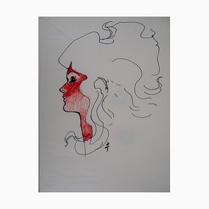 René GRUAU - Frauengesicht - Zeichnung mit Bleistift signiert