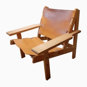 Mid-Century Leather and Oak Safari Chair by Kurt Ã˜stervig for KP MÃ¸bler, 1960s