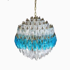 Blue & Transparent Murano Glass Spherical Chandelier, 1981