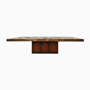 Brutalist Copper & Rosewood Coffee Table by Heinz Lilienthal, 1970s