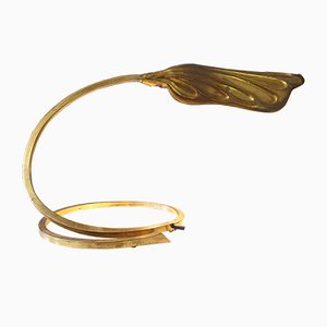 Golden Brass Leaf Table Lamp by Tommaso Barbi, 1960s