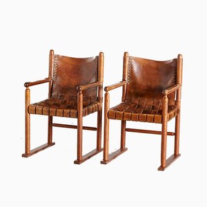 Oak & Leather Armchair, 1950s