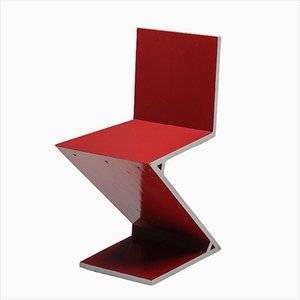 Red Laquer Zig Zag Chair by Gerrit Thomas Rietveld for Cassina