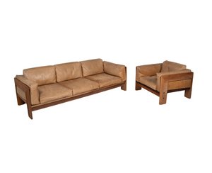 Set of Wood & Leather Bastiano Seating Set by Tobia Scarpa for Gavina, Italy, 1960s