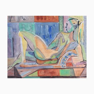 Reclining Nude Model Painting by Kosta Stojanovitch, 1957