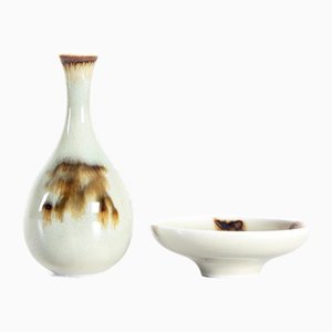 Assiette et Vase Miniature Vintage en Céramique de Rörstrand, Set de 2