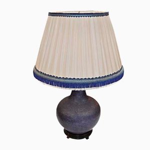 Lampada vintage in pelle blu e ceramica