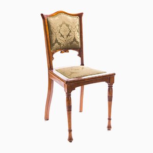 Antique Art Nouveau Beech, Mahogany & SIlk Jacquard Dining Chairs, 1890s, Set of 2