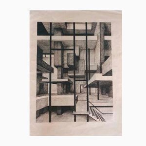 Charcoal Drawing by Architect W. Schulze, 1960s