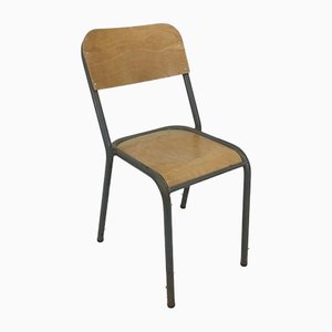 Original French Grey School Chair, 1960s