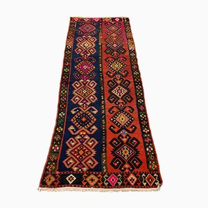 Großer türkischer Vintage türkiser Kelim Teppich in Wolle & Wolle in Rot