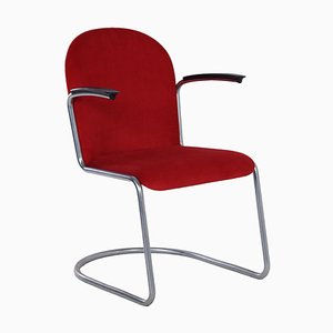 413-R Gispen Stuhl aus Rotem Manchester Rib, 1950er