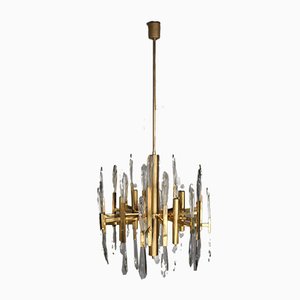 Lampadario Icicles in ottone e vetro di Gaetano Sciolari, Italia, anni '70