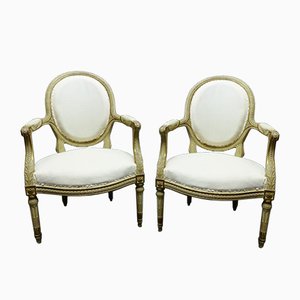 Antique Louis XVI Style Armchairs, Set of 2