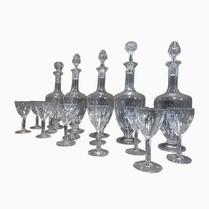Bicchieri e decanter antichi in cristallo, set di 56