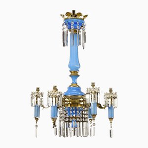 Lustre Napoleon III Antique en Opaline Bleue