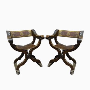 Antique Cordovan Leather Curved Armchairs, Set of 2