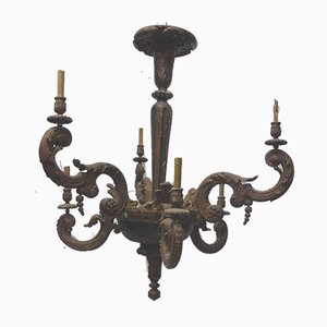 Lámpara de araña antigua de madera pintada estilo rocalla
