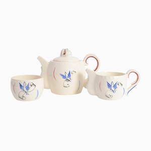 French Ceramic Liberation Tea Set from J. Pobery, 1940s, Set of 3