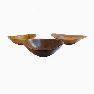 Danish Handmade Teak Bowls, 1960s, Set of 3